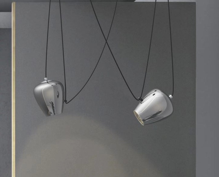 FOCUS-F Lampadario a sospensione vetro fumè attacco E27 senza base cavo in tessuto