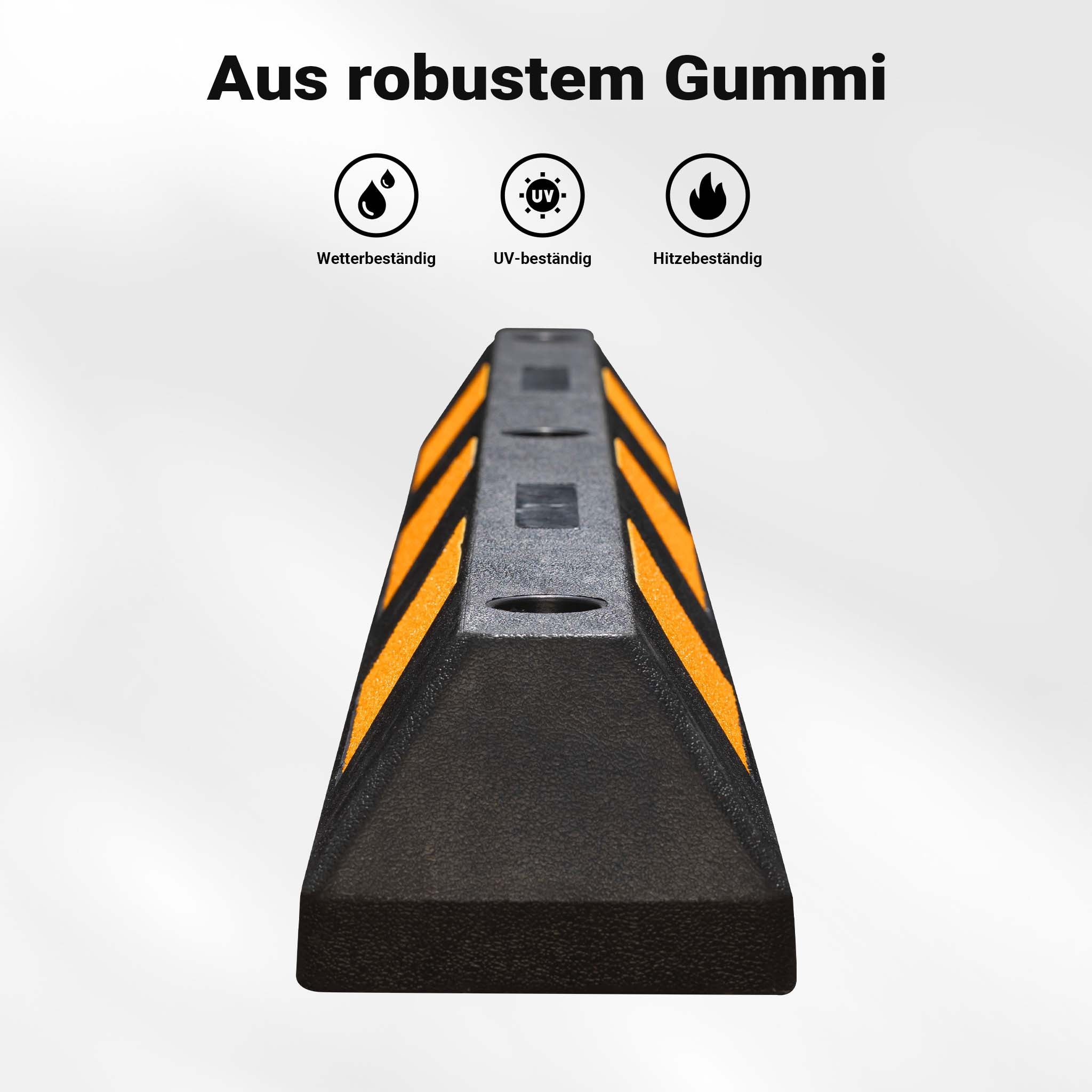 Delimitatore di parcheggio, 2 battiruota in gomma 1200x150x100mm con fasce rifrangenti, Fermaruota