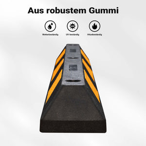 Delimitatore di parcheggio, 2 battiruota in gomma 1200x150x100mm con fasce rifrangenti, Fermaruota