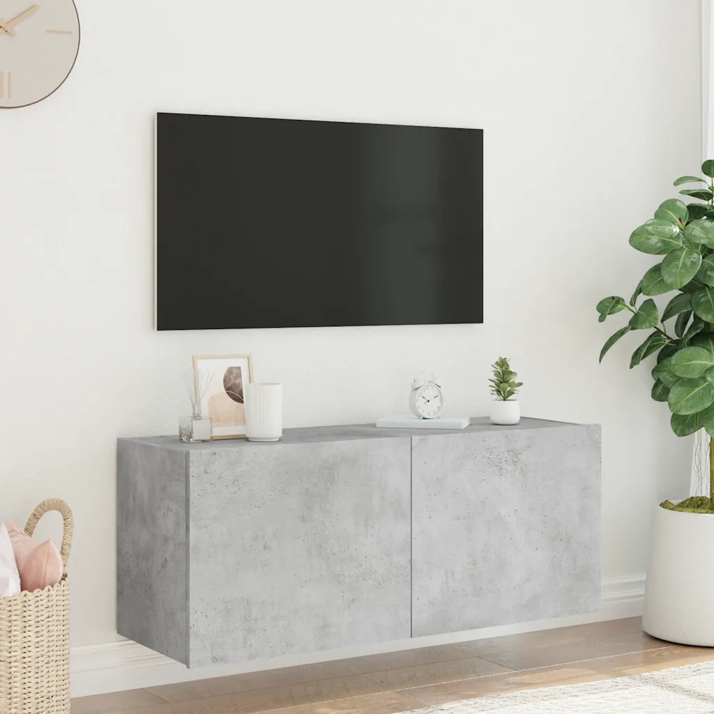 Mobile TV a Parete con Luci LED Grigio Cemento 100x35x41 cm 837326