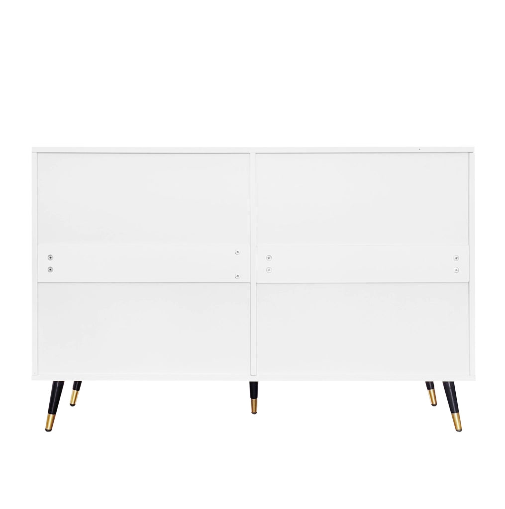 Credenza 120x77x40 cm con 6 cassetti; pannello truciolare bianco e oro