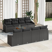 Set Divano Giardino da 9 Pezzi con Cuscini Nero Polyrattan Acacia