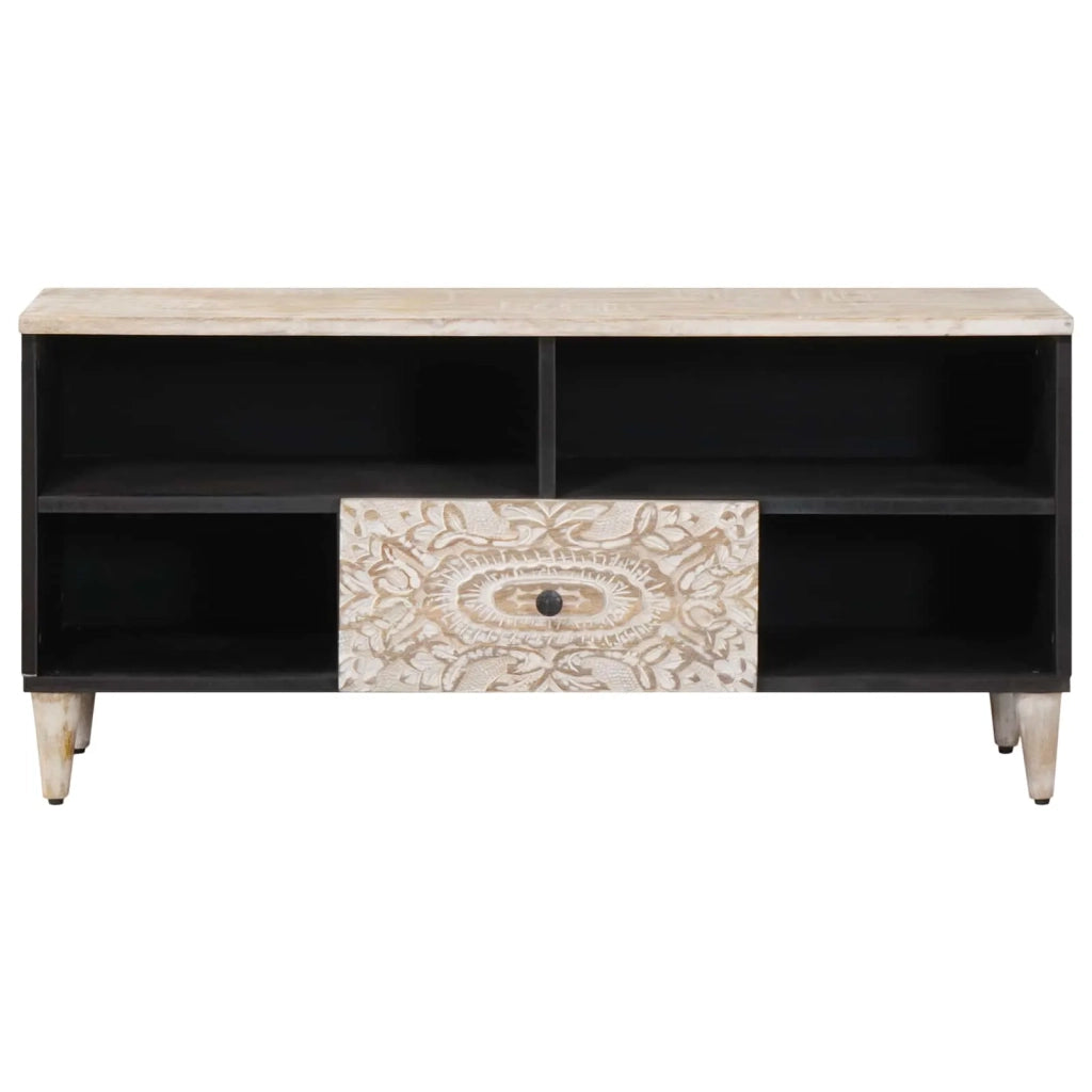 Mobile TV Bianco 100 x 33,5 x 46 cm Legno di mango massello 4018384