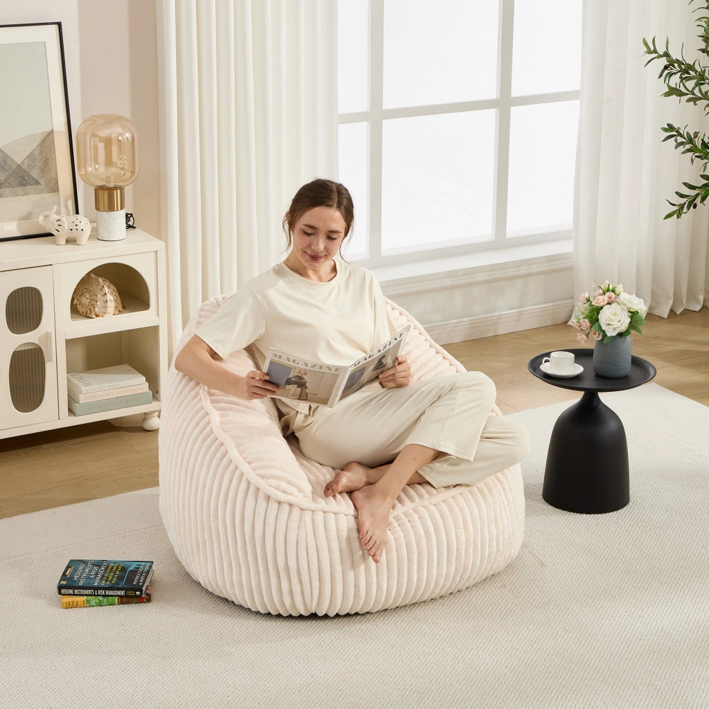 Pouf a sacco in velluto a coste beige con imbottitura in schiuma per ambienti interni