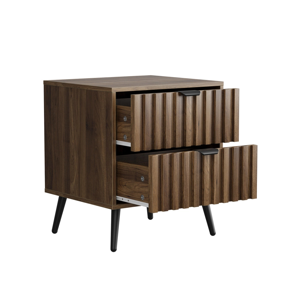 Comodino ULEVR 45x40x53 cm con 2 cassetti e gambe in metallo, MDF color noce