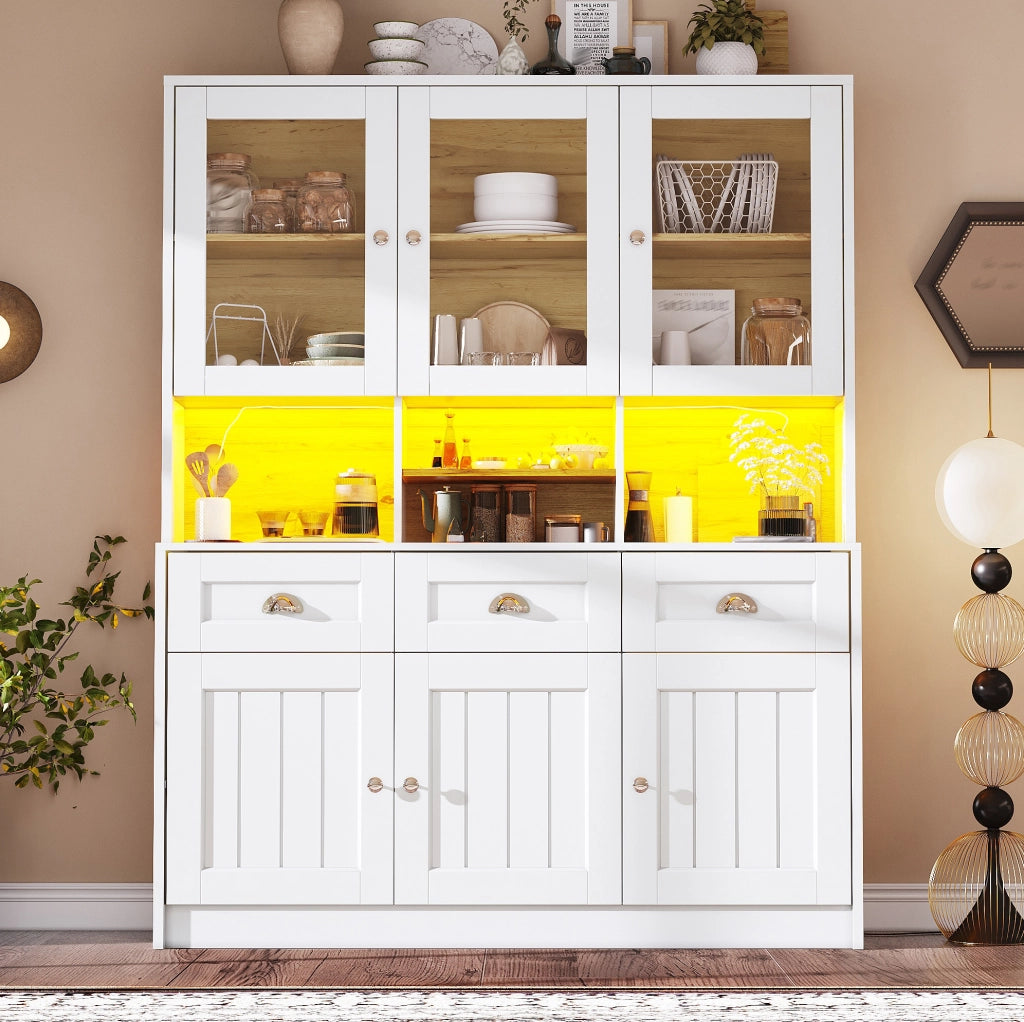Credenza cucina con LED e ante in acrilico, 140x40x175 cm