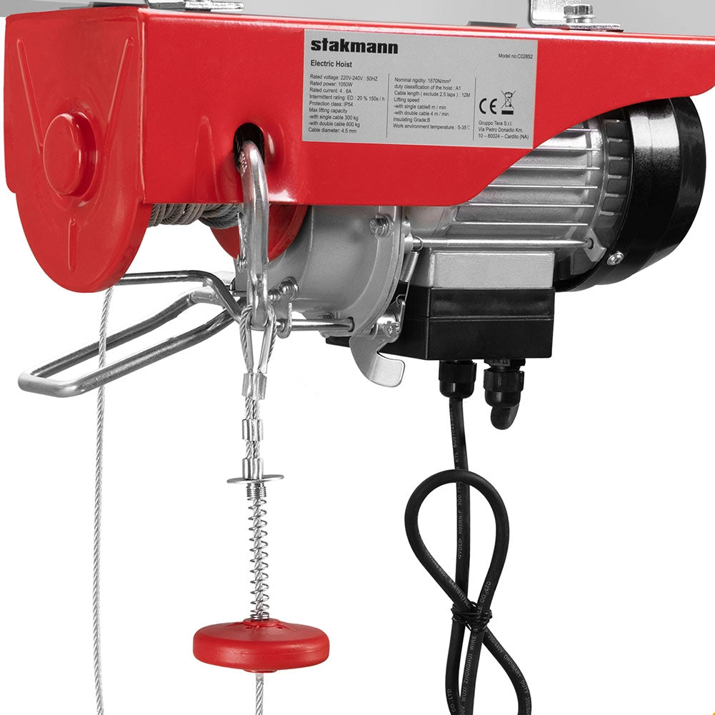 Paranco Elettrico Verricello Montacarichi 300/600kg Sollevatore 1050Watt con Accessori