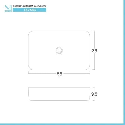 Lavabo da appoggio rettangolare 58x38 cm in acciaio inox bianco opaco  Goya