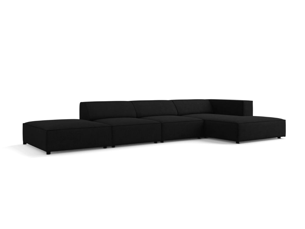 Cosmopolitan Design - Divano angolare destro "Arendal" 5 posti in ciniglia con effetto a coste nero 