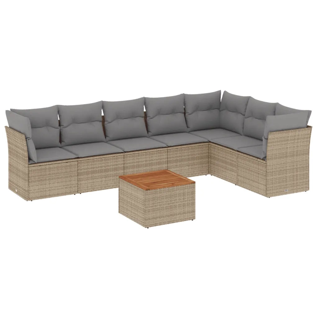 Set Divano da Giardino 8 pz con Cuscini Beige in Polyrattan