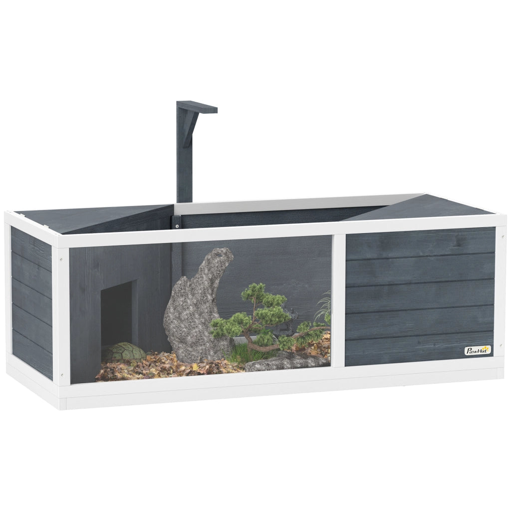 Casetta per tartarughe con coperchio apribile, porta trasparente, supporto lampada ¨C zephmum ¨C grigio 120x50x40 cm