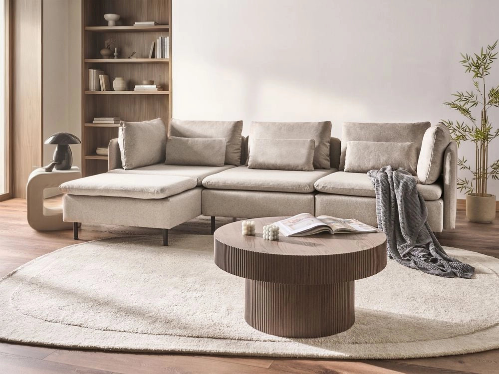 Divano modulare lato sinistro 4 posti in Velluto a coste beige design moderno soggiorno