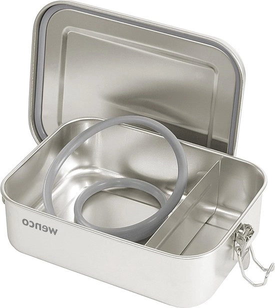Tazza per cibi in acciaio inossidabile con 2 scomparti - Impermeabile - Resistente al lavastoviglie - 1200 ml - Inclusa guarnizione di silicone di riserva - Argento - 185 x 14 x 5,5 cm