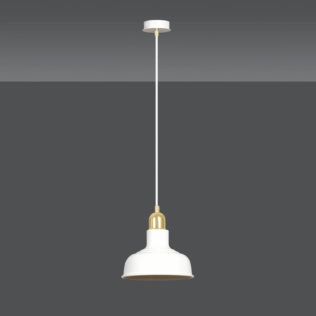 Sospensione Industrial 1 Luce Kubera In Acciaio Bianco Con Elementi In Oro