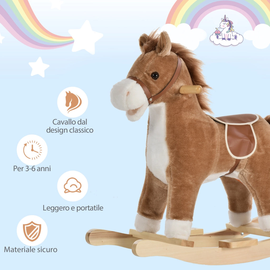 EasyComfort Cavallo a Dondolo Giocattolo con Suoni Realistici per Bambini 3-6 Anni, Marrone