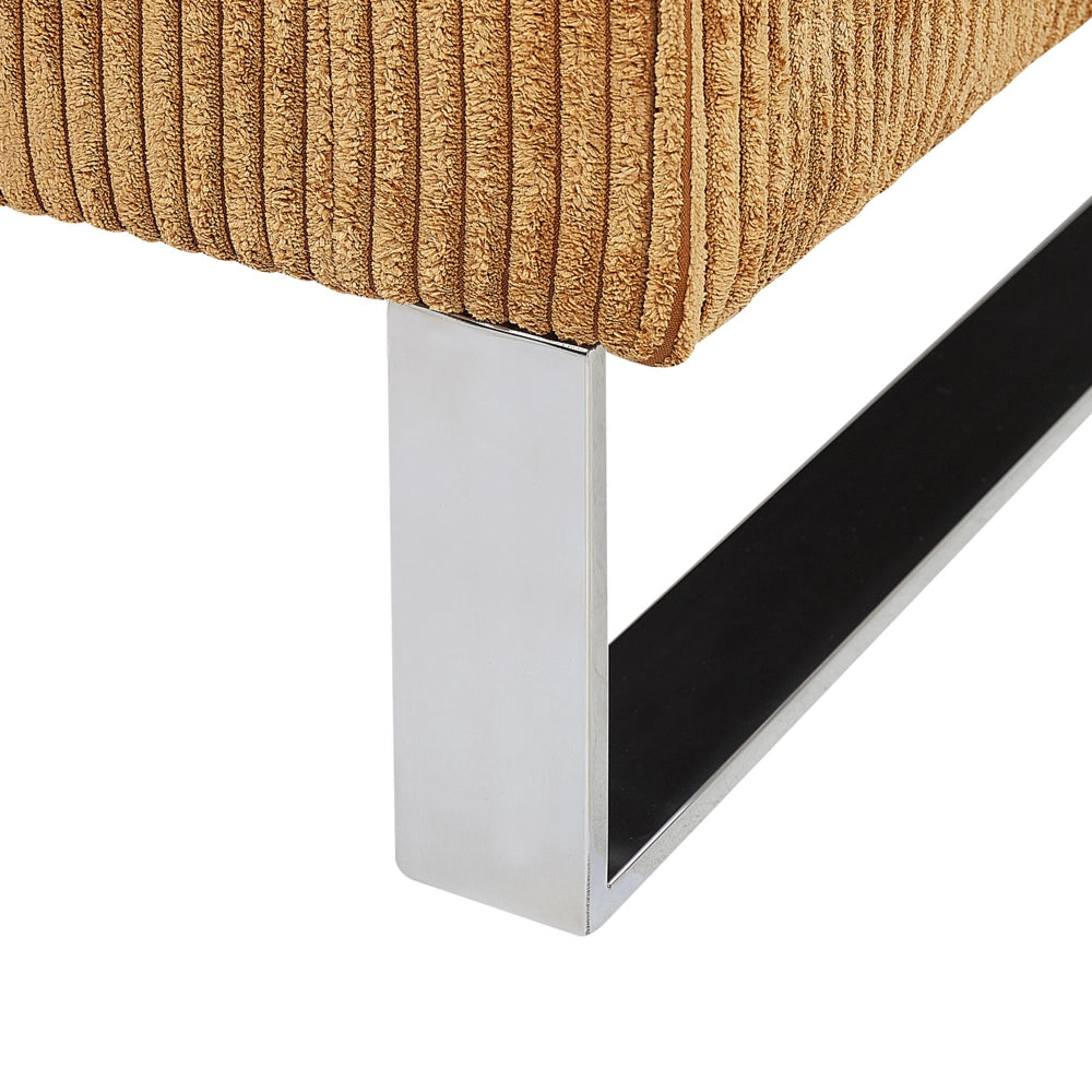 Poltrona Marrone Chiaro Velluto A Coste Slitta Gambe Argento Soggiorno Moderno