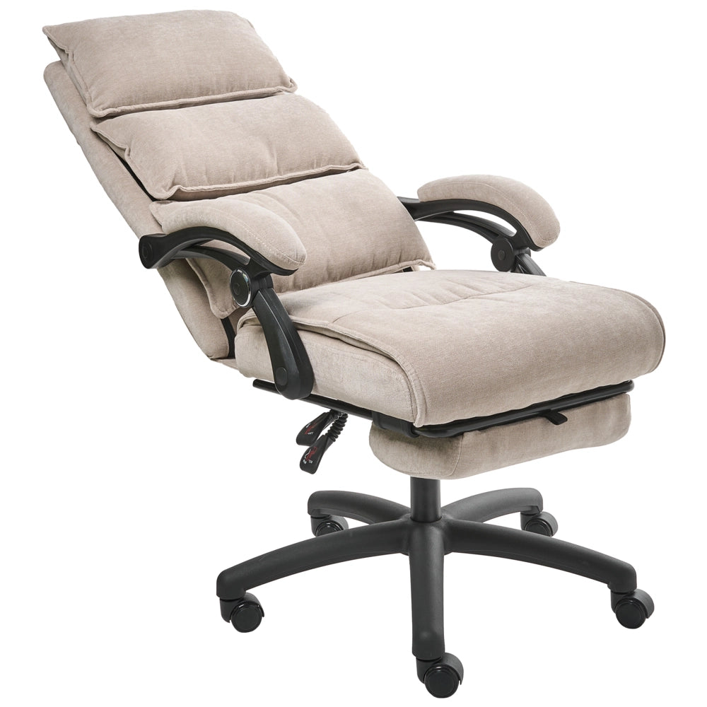 Sedia professionale per ufficio con rivestimento in ciniglia beige Base girevole con poggiapiedi Schienale inclinabile