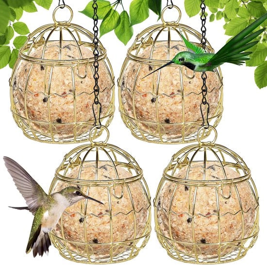 Set di 4 contenitori per semi per pappagallo in metallo dorato con coperchio scorrevole, contenitore per semi per pappagallo, grappolo per cibo per uccelli, stazione di alimentazione per uccelli e contenitore