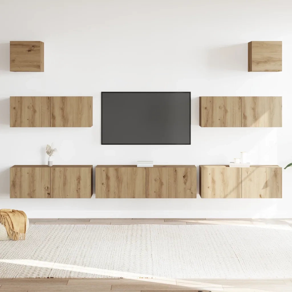 Set Mobile TV 7 pz | Armadietto TV | Mobile Porta TV Montato a Parete Rovere in Legno Multistrato