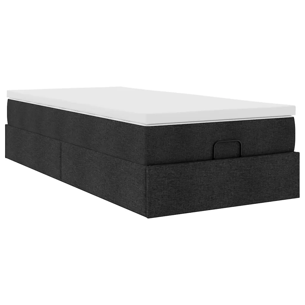 Struttura Letto Pouf con Materasso Nero 100x200 cm in Tessuto 3311087