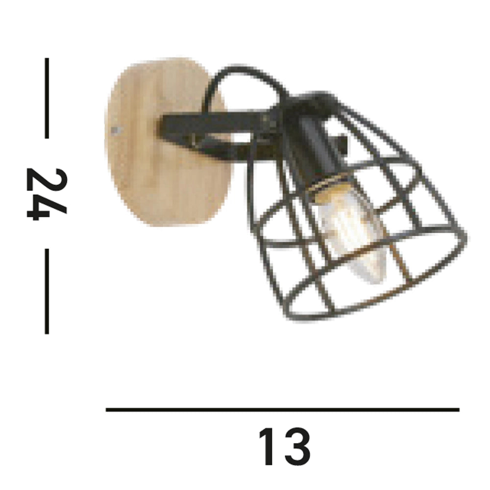 Applique Industrial-Nordico Visione Acciaio Nero Marrone 1 Luce E14