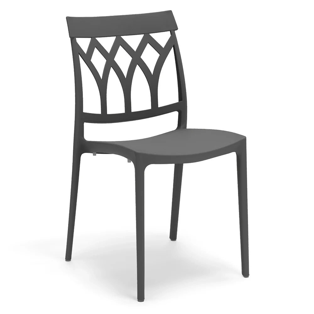 Set 2 sedie in polipropilene QUEEN, 100% MADE IN ITALY, impilabile, resistente ai raggi UV, design moderno, ideale per sala da pranzo, cucina, bar, ristoranti o giardino, colore Grigio