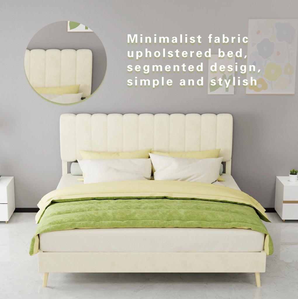 Letto imbottito 160x200 cm in tessuto e metallo, beige
