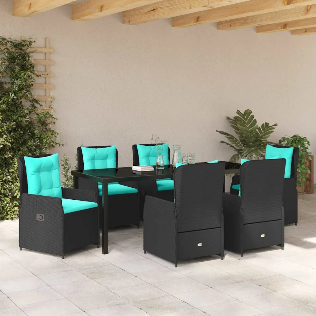 Set da Pranzo per Giardino con cuscino 7 pcs Nero Poly Rattan 3381042