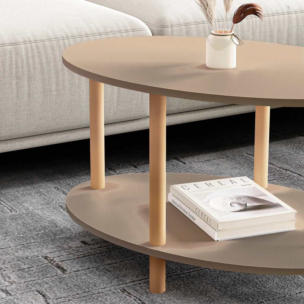 Tavolino Basso da Salotto 'Højreby' con Gambe in Legno e Piano Ovale - Cappuccino [en.casa]