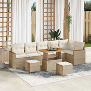Set Divano da Giardino con cuscino Beige Poly Rattan