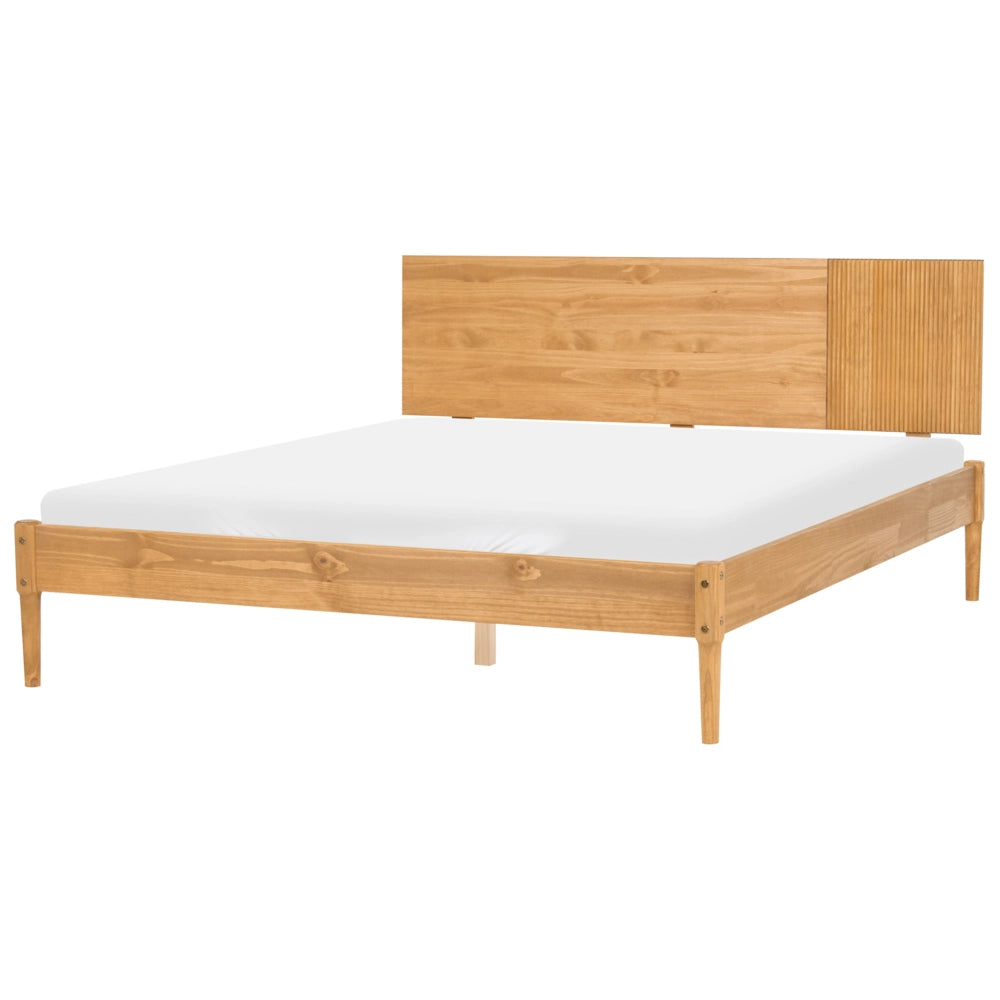 Letto con rete in legno di pino naturale color marrone chiaro, 160 x 200 cm, con testiera in stile scandinavo