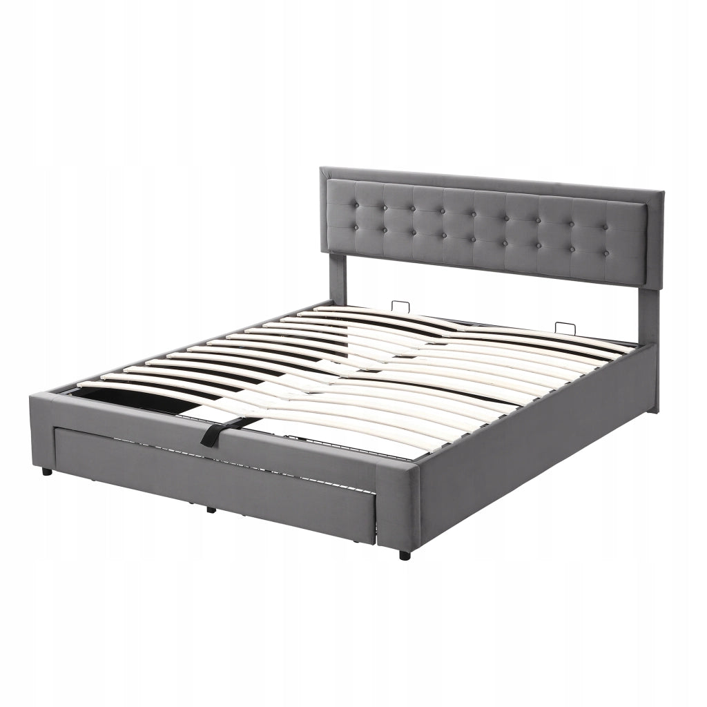 Letto imbottito con contenitore - Xylo - 160x200 - Grigio