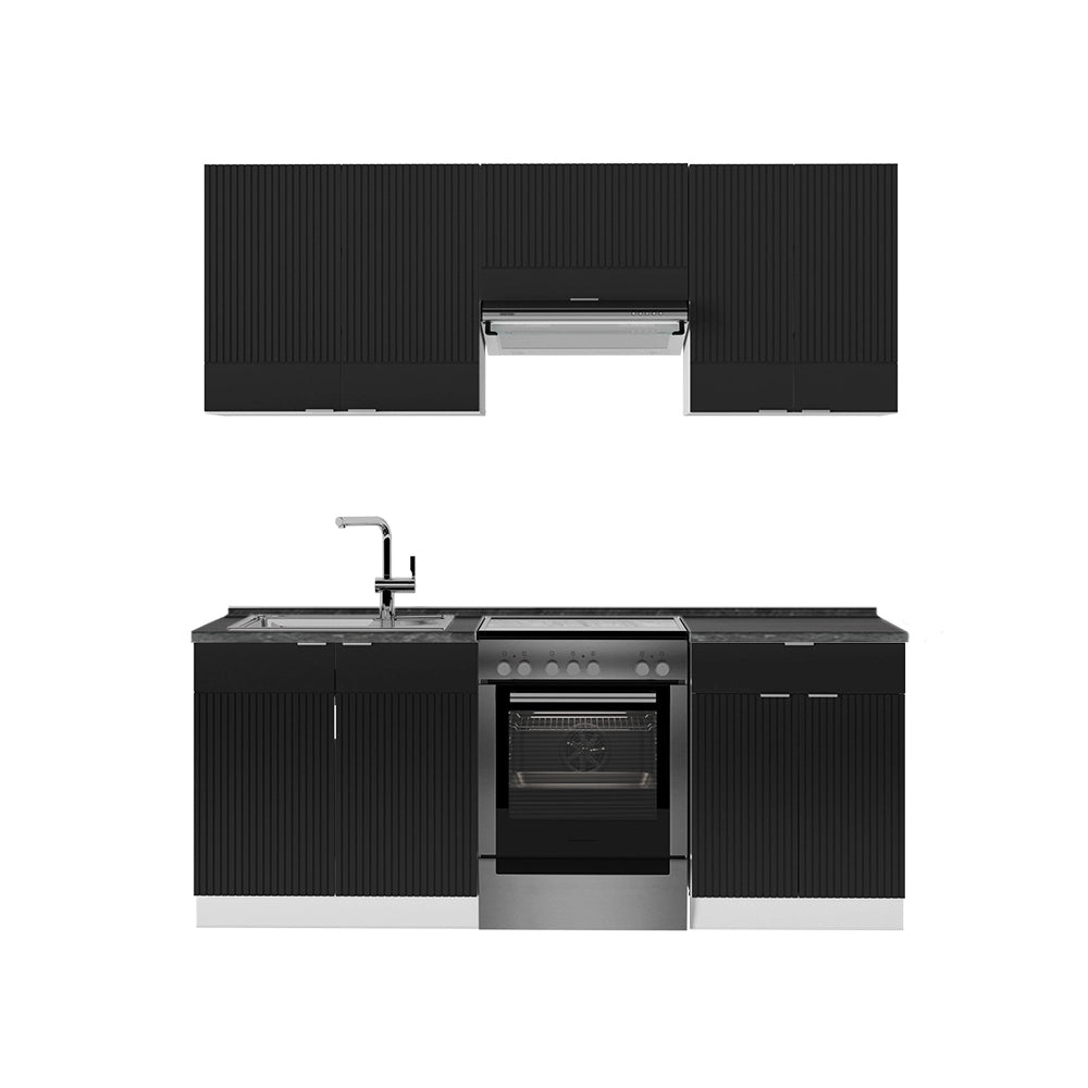 Cucina componibile Fame-Line Nero rigato/Bianco 200 cm, PL Antracite Vicco