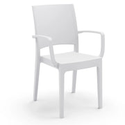 Sedia con braccioli in polipropilene FLORA, MADE IN ITALY, impilabile, resistente ai raggi UV, design moderno, ideale per interno ed esterno, colore Bianco