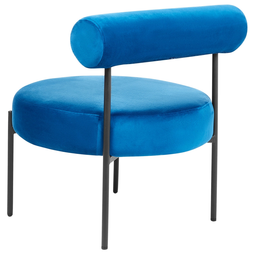 Sedia senza braccioli Rivestimento in velluto blu marino Seduta rotonda Design vintage Struttura in metallo nero