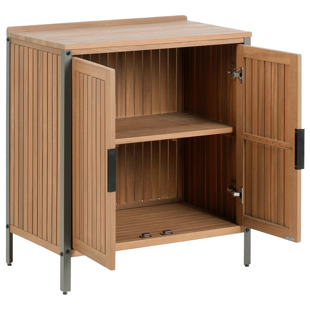 Cucina da esterno 3 elementi in legno di acacia con lavello e rubinetto in acciaio inox e ripiani in legno massiccio marrone