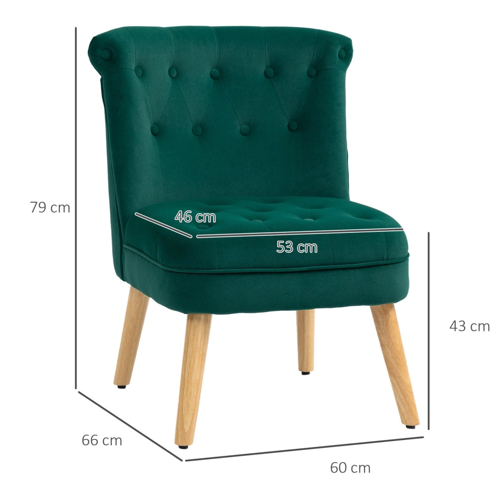 Poltrona da Soggiorno e Camera 60x66x79 cm Trapuntata a Bottoni in Velluto Verde