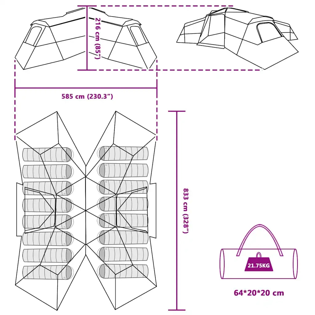 Tenda Familiare con tetto Verde 833 x 585 x 216 cm taffetà 42001151