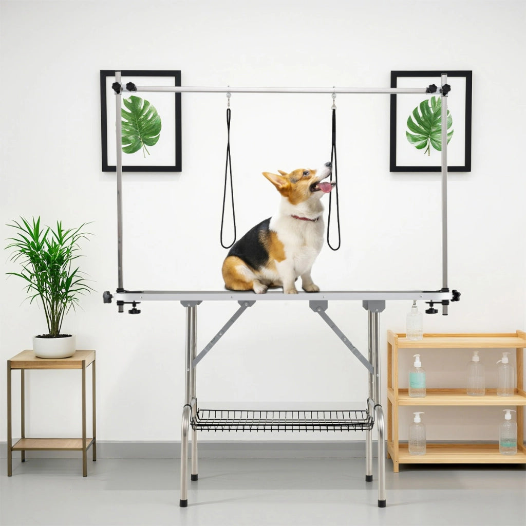 Stazione di bagno per animali domestici pieghevole con bracci regolabili in altezza, Tavolo da toelettatura per cani Nero-Giochi e accessori per cani