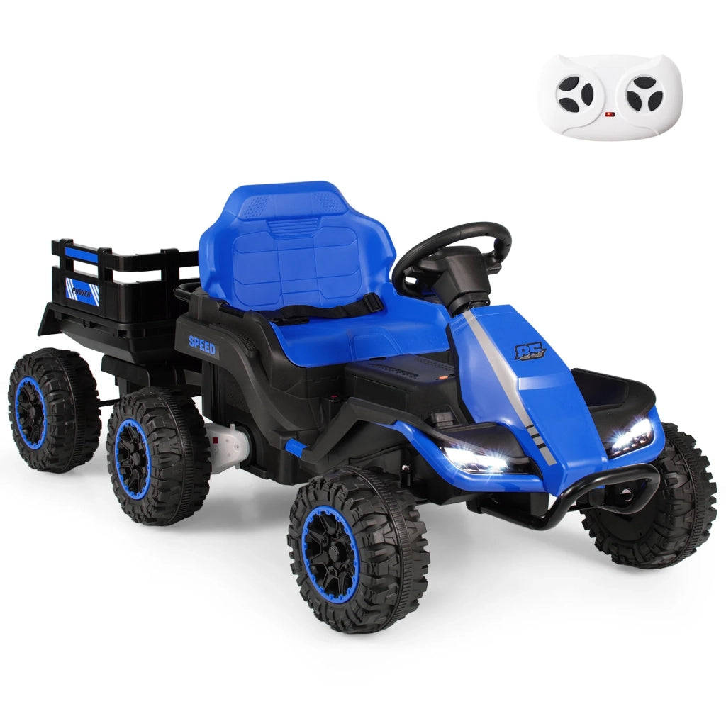 Trattore Elettrico per Bambini da 3 Anni 24V con Telecomando 2.4 GHz, Blu, Robusto e Facile da Usare per Giardino