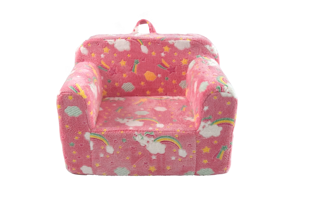 Poltrona per bambini in tessuto con braccioli, fodera sfoderabile e motivo luminoso, leggera, in schiuma rosa