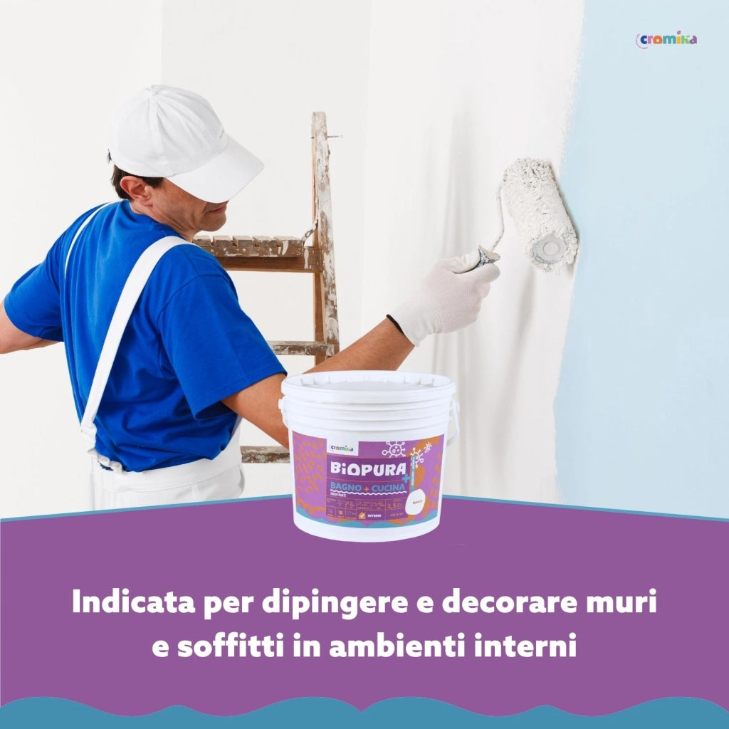 Idropittura traspirante antimuffa interni bagno cucina linea biopura cromika *** formato 2.5 lt, confezione 1