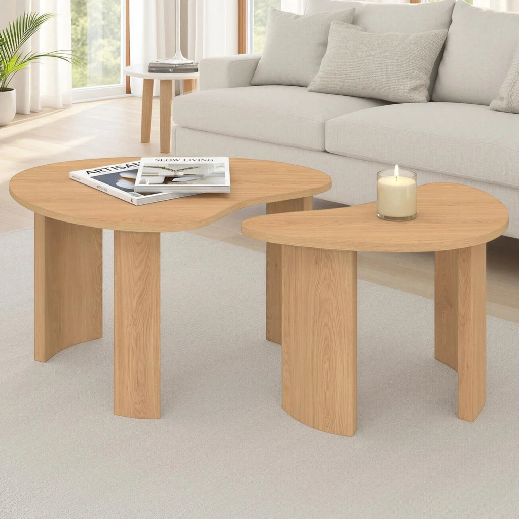 IDMarket - Set di 2 tavolini nidificanti COLINE 70/50 in legno effetto faggio