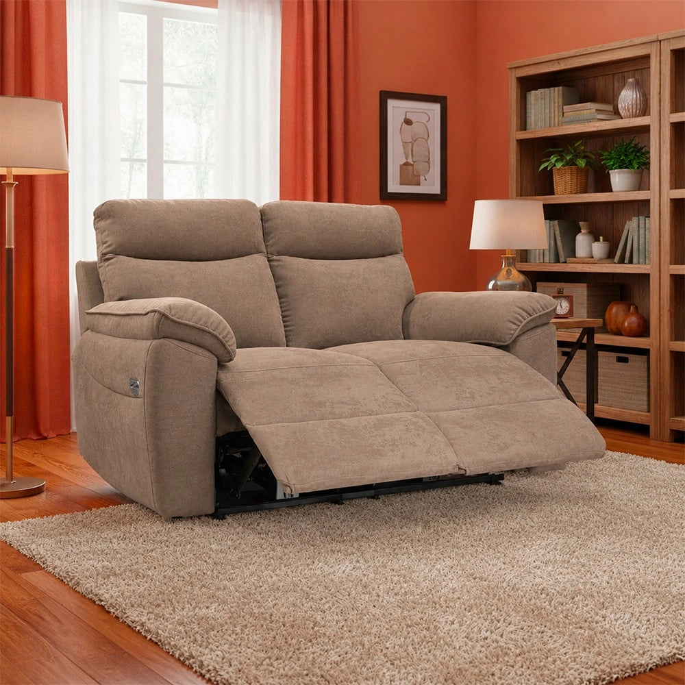 Divano 2 posti recliner elettrico tessuto cappuccino Boston 160x100x102H