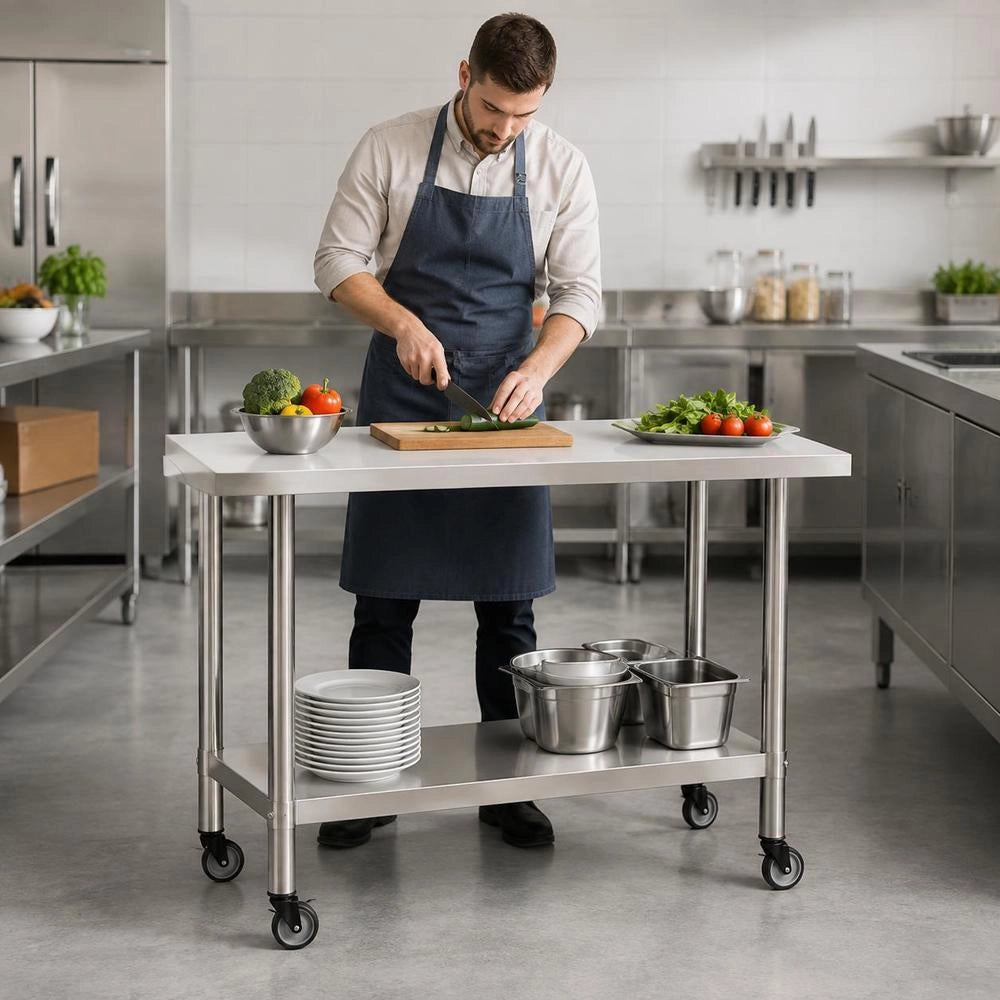 Kitchen Work Table With Wheels, 100x45x85 Cm, Stainless Steel