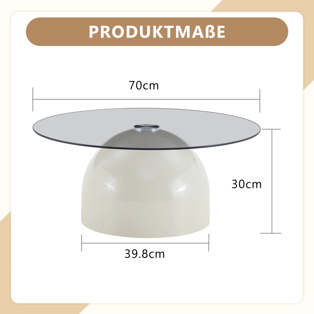 Tavolino da caffè rotondo con piano in vetro e base in acciaio al carbonio per soggiorno Ø 70 × 30 cm grigio