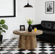 Tavolino da caffè rotondo ? 80 cm in MDF marrone con base a colonne scanalate
