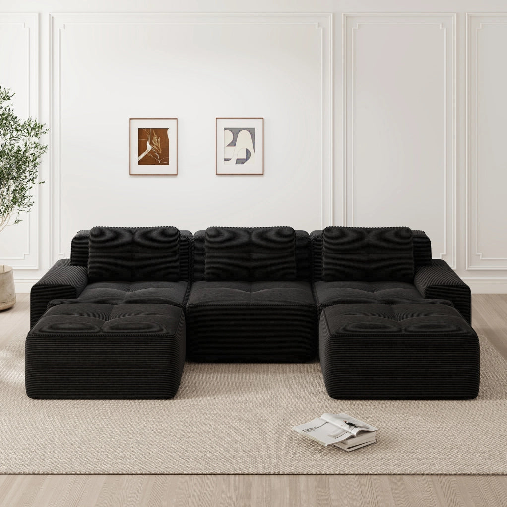 Divano modulare boneless in corduroy nero; 293x177x69 cm