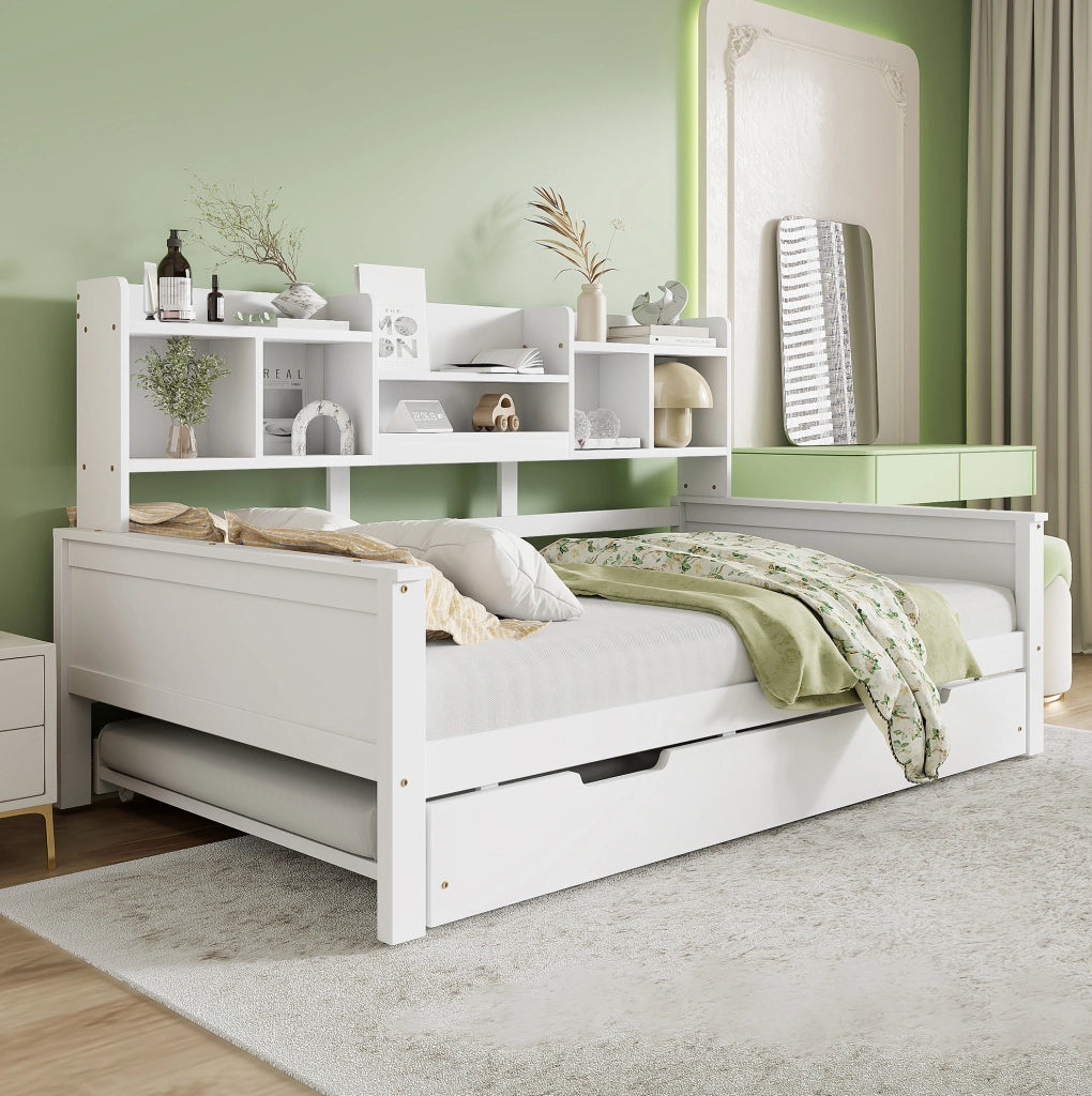 Letto multifunzione in legno con letto estraibile e vani contenitivi