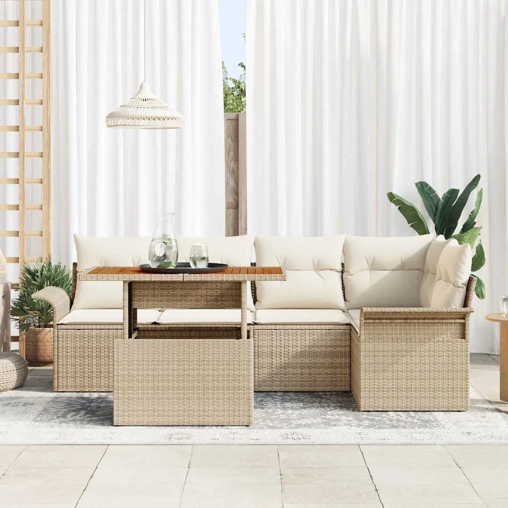Set Divano da Giardino con cuscino 6 pcs beige e panna